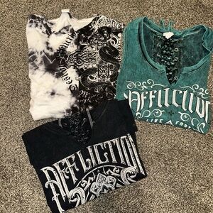 Affliction Black, White, and Green Graphic tank tops
